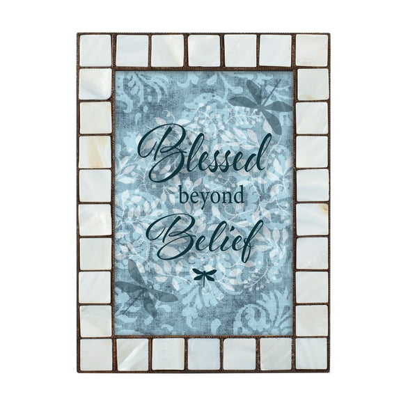 Cottage Garden Blessed Beyond Belief Mother of Pearl Amber 5 x 7 Table Top and Wall Photo Frame
