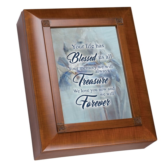 Cottage Garden Blessed Memory Treasure Forever Woodgrain Bereavement Remembrance Keepsake Box