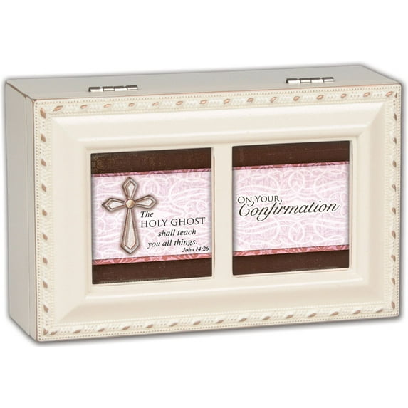 Cottage Garden Confirmation Holy Ghost Shall Teach Matte Ivory Jewelry Music Box Plays Ave Maria