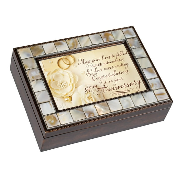 Cottage Garden Congratulations 50th Anniversary Mother of Pearl Amber Music Box Plays You Light Up My Life