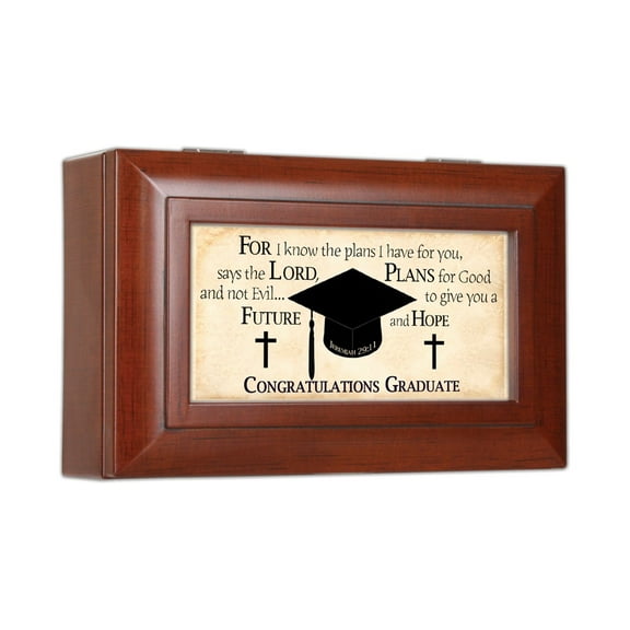 Cottage Garden Congratulations Graduate Woodgrain Jewelry Music Box Plays Pomp And Circumstance