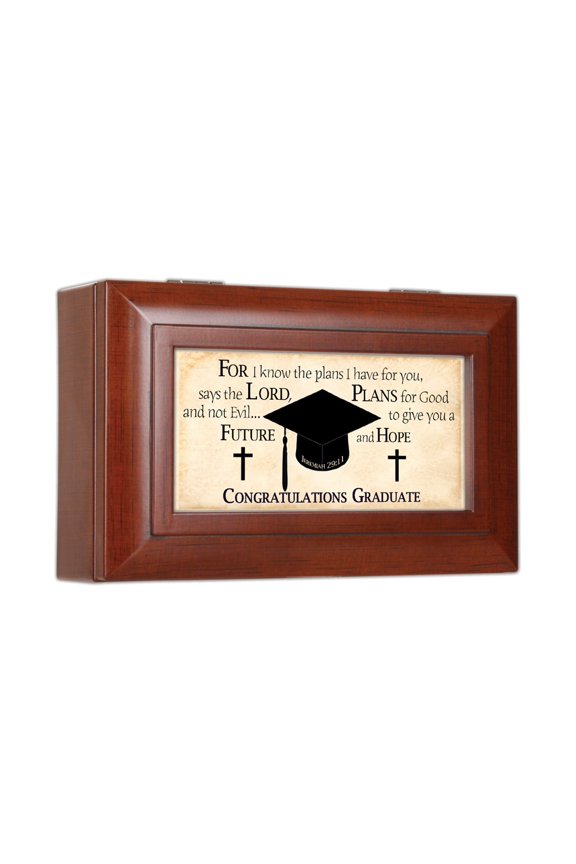 Congratulations Graduate Woodgrain Jewelry Music Box Plays Pomp And Circumstance