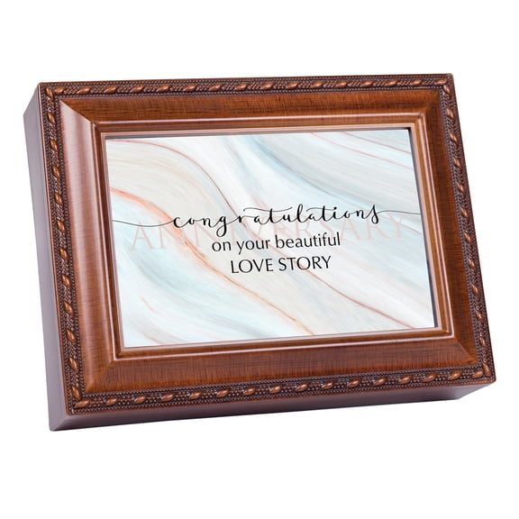 Cottage Garden Congratulations On Your Beautiful Love Story Brown Plastic Music Box With Photo Frame