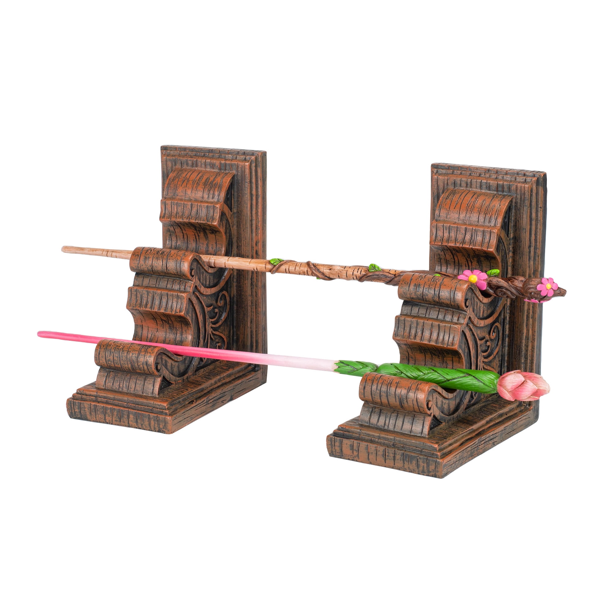 Cottage Garden Dark Woodgrain Resin Wand Stand and Bookend Set
