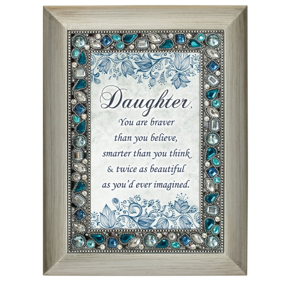Cottage Garden Daughter Braver Smarter Beautiful Jeweled Silver Colored 4 x 6 Easel Back Photo Frame