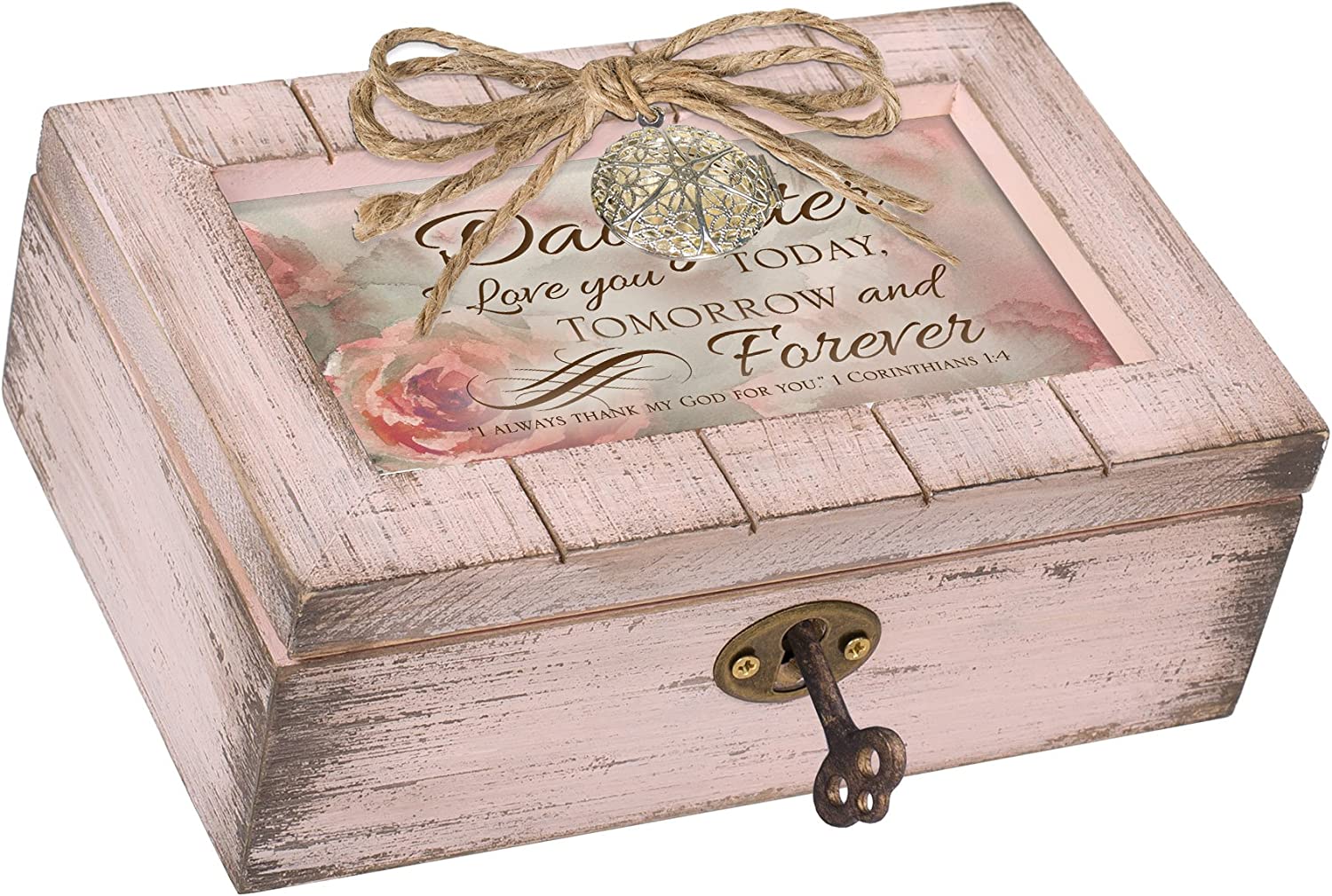 Daughter in Law Beautiful Person Woodgrain Rope Trim Jewelry Music Box Plays Wonderful World