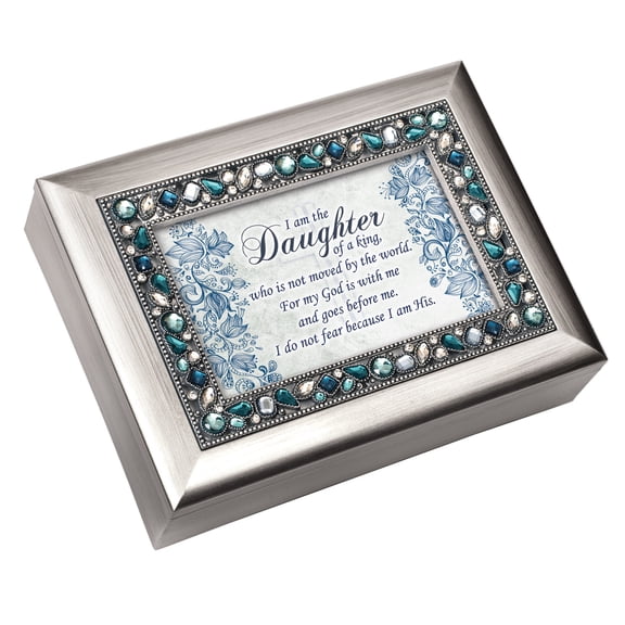 Cottage Garden - Daughter of a King God is with Me Brushed Silvertone Jewelry Music Box Plays Amazing Grace