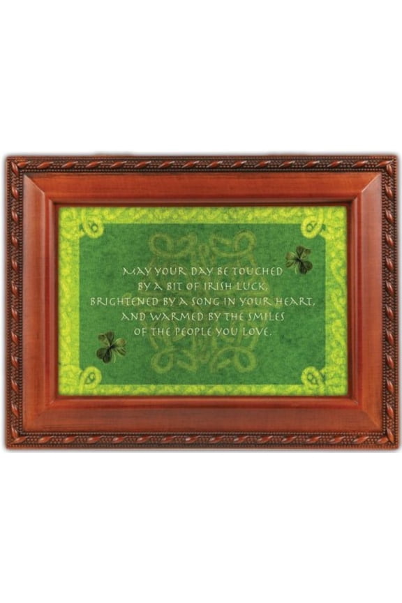 Days Be Touched Bit of Irish Luck Woodgrain Rope Trim Jewelry Music Box Plays Irish Lullaby
