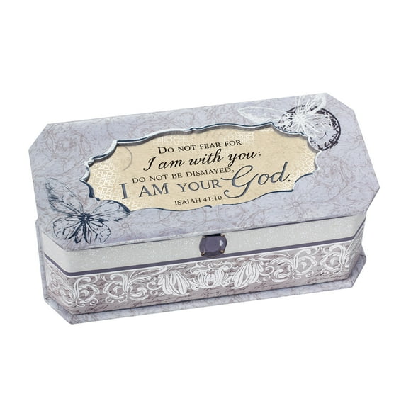 Cottage Garden Do Not Fear I Am with You Periwinkle Musical Box Plays Tune Amazing Grace