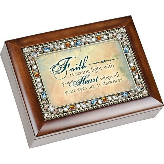 Cottage Garden Faith Seeing Light with Your Heart Woodgrain Jewelry Music Box Plays How Great Thou Art