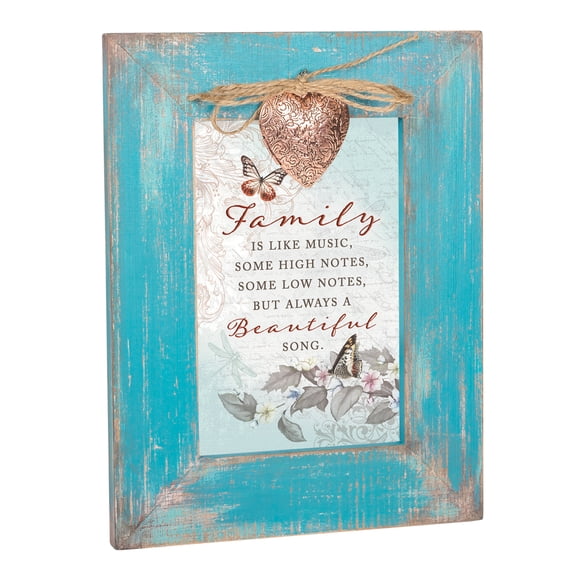 Cottage Garden - Family Always Beautiful Song Teal Distressed Locket Easel Back Picture Frame