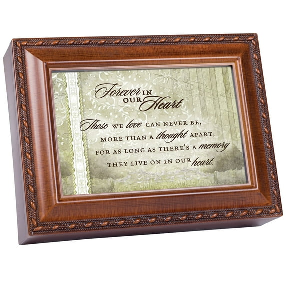 Cottage Garden Forever in Our Heart Woodgrain Rope Trim Jewelry Music Box Plays Wind Beneath My Wings