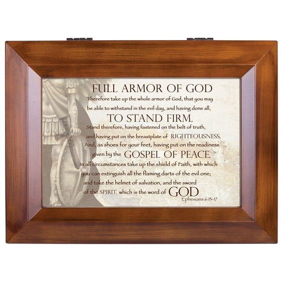 Cottage Garden Full Armor of God Wood Finish Jewelry Music Box Plays You are My Sunshine