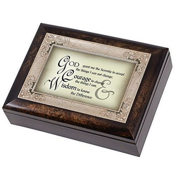 Cottage Garden God Grant Me The Serenity Burlwood Jewelry Music Box Plays Amazing Grace