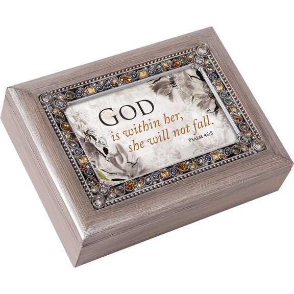 Cottage Garden - God is Within Her She Will Not Fall Brushed Pewter Jewelry Music Box Plays Friend in Jesus