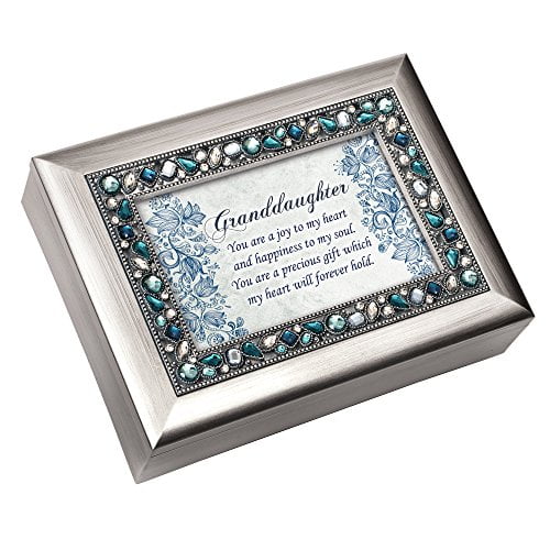 Cottage Garden Granddaughter Joy to My Heart Brushed Silvertone Jeweled Music Box Plays You Light Up My Life