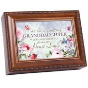 Cottage Garden Granddaughter Make My Heart Smile Woodgrain Rope Trim Jewelry Music Box Plays You Are My Sunshine