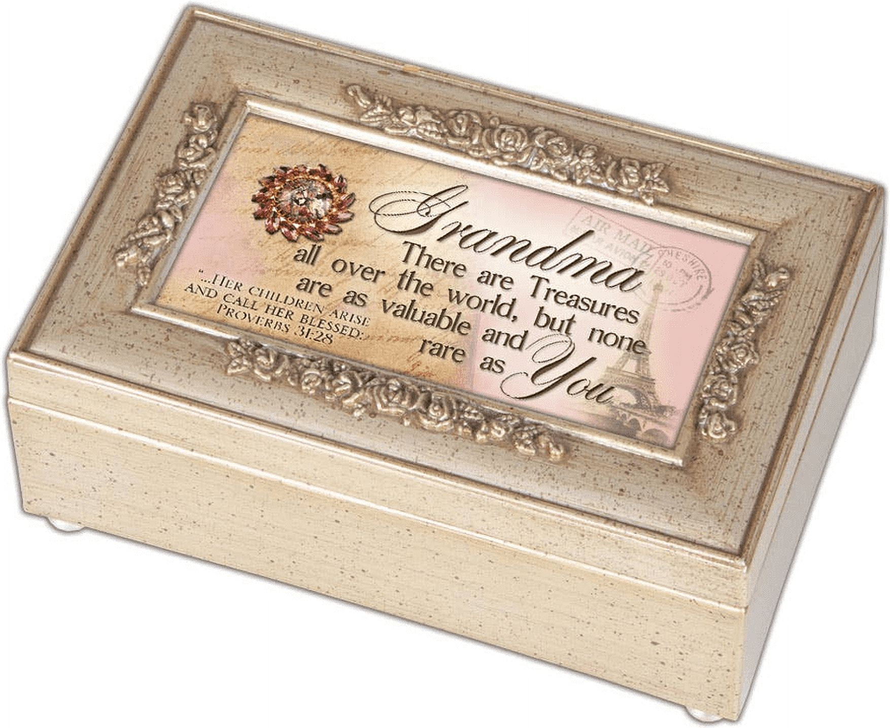 Cottage Garden Grandma Champagne Silver Petite Rose Music Box Jewelry Box Plays Amazing Grace