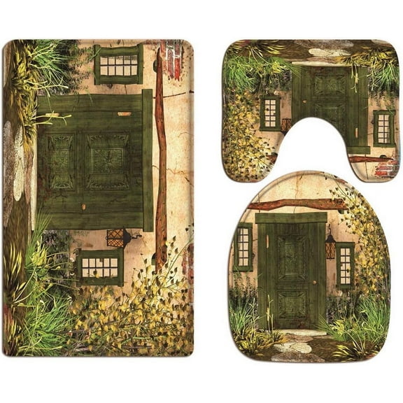 Cottage Garden Green Door Grass Flowers Countryside House Print Soft Flannel Cloth Washable Toilet Seat Covers Toilet Lid Covers