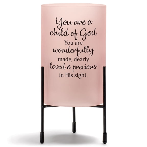 Elanze Designs Wonderfully Made Dearly Loved Blush 8 Inch Glass Hurricane Candle Holder
