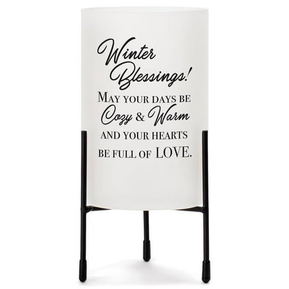 Elanze Designs Winter Blessings Full Of Love 8 Inch Frosted Glass Hurricane Candle Holder