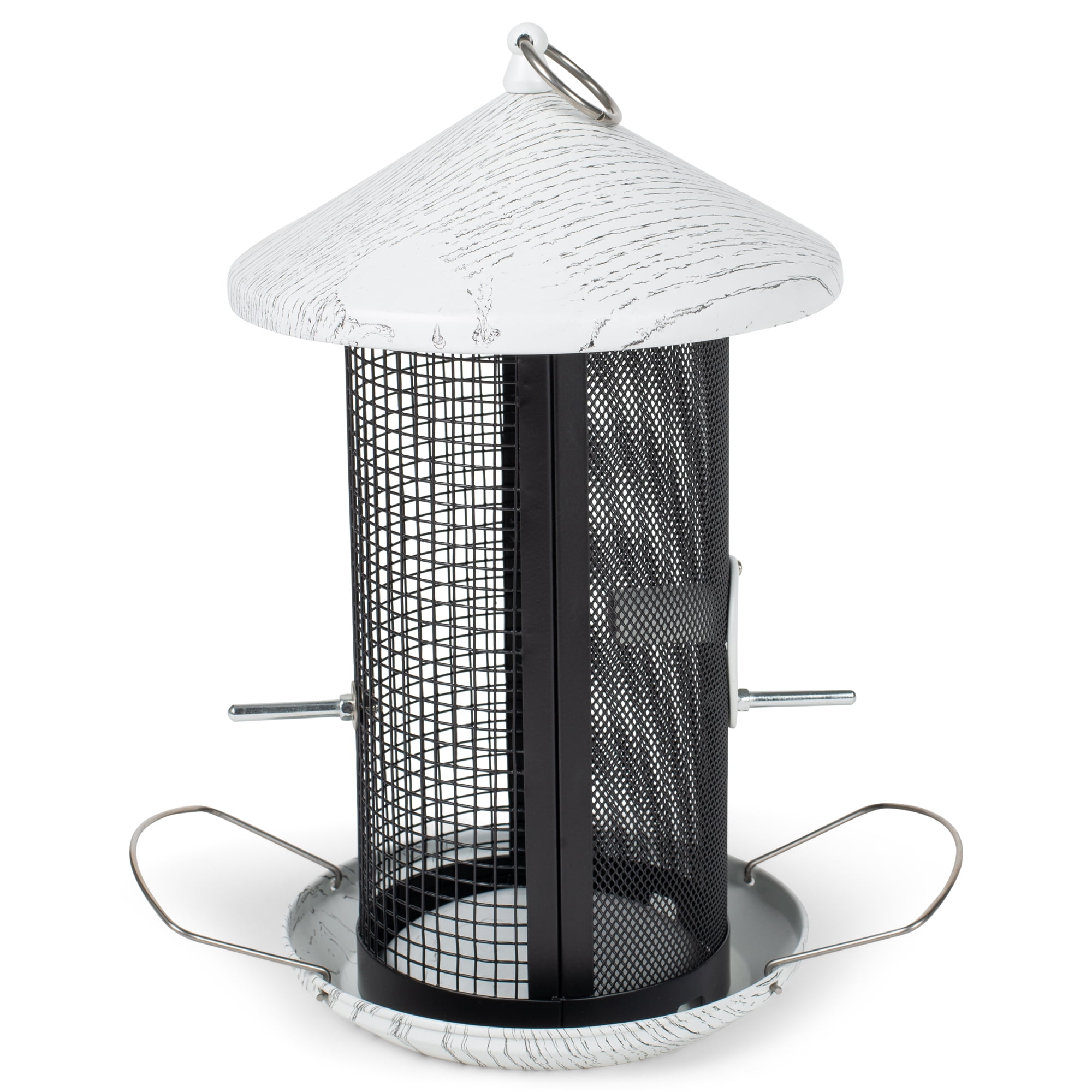 Whitewashed Heavy Duty Metal Hanging Bird Feeder with Mesh Screen