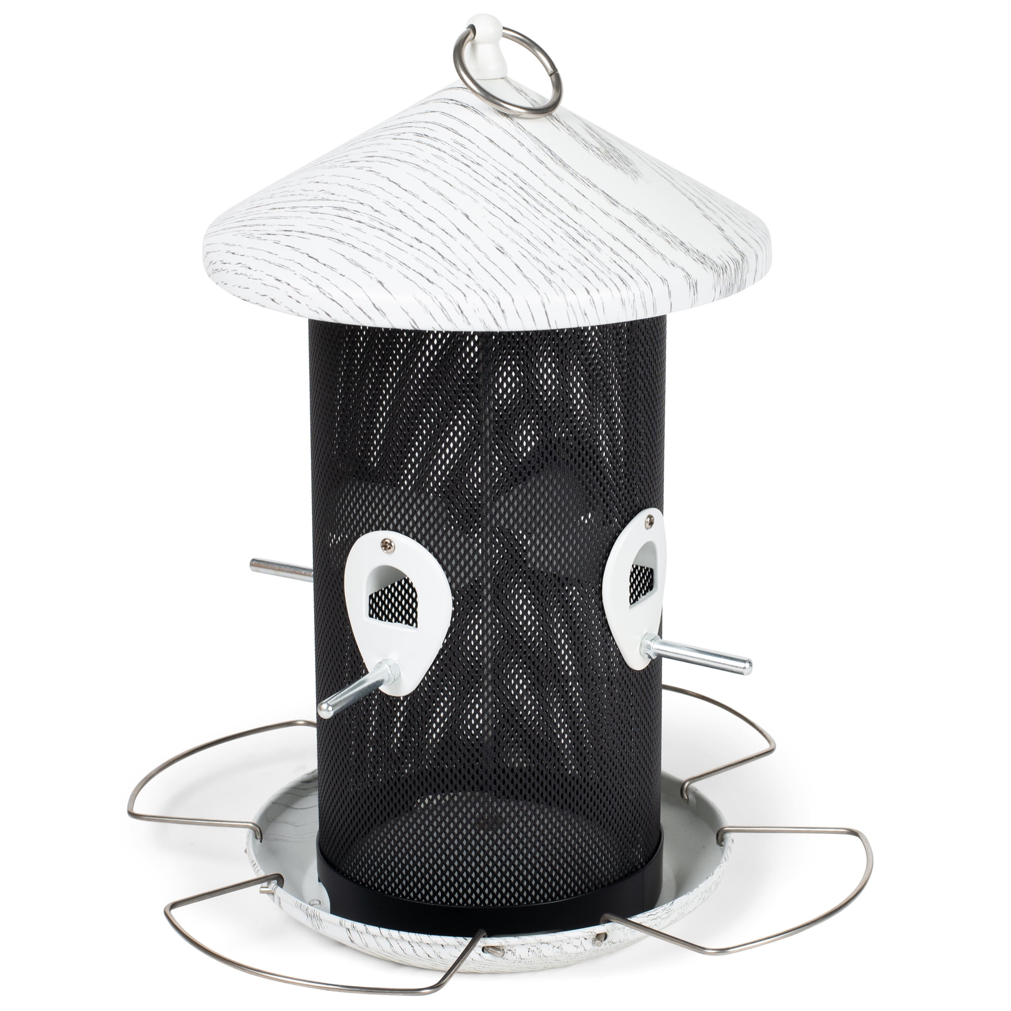 Whitewashed Heavy Duty Metal Hanging Bird Feeder with Mesh Screen