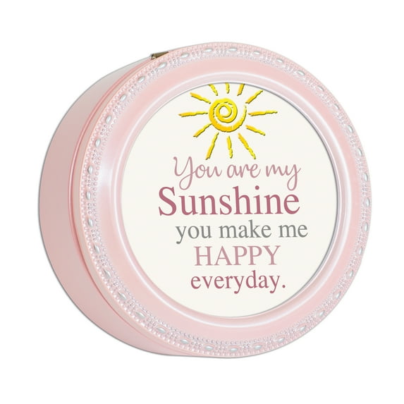 Cottage Garden Happy Everyday Pale Pink Rope Trim Round Jewelry Music Box Plays You Are My Sunshine