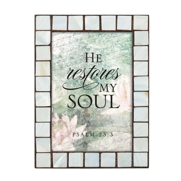 Cottage Garden He Restores My Soul Mother of Pearl Amber 5 x 7 Table Top and Wall Photo Frame