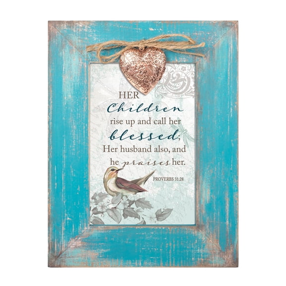 Cottage Garden Her Children Call Her Blessed Teal Distressed Locket Easel Back Picture Frame