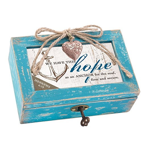 Cottage Garden Hope Anchor Soul Grey Distressed Locket Petite Music Box Plays How Great Thou Art