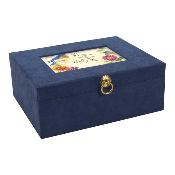 Cottage Garden I Would Find You Sooner 10 x 8 x 4 Inch, Luxury Linen Covered Navy Blue Memory Keepsake Music Box with Cushioned Jewelry Organizer Insert, Plays Music of What A Wonderful World