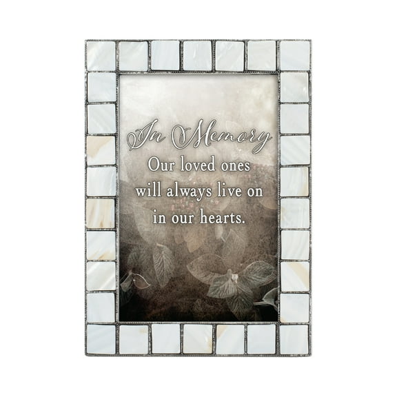 Cottage Garden In Memory Mother of Pearl Grey Brush 5 x 7 Table Top and Wall Photo Frame