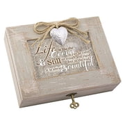 Cottage Garden Life Like Ocean Beautiful Calm Still Ivory Distressed Jewelry Music Box Plays Wonderful World