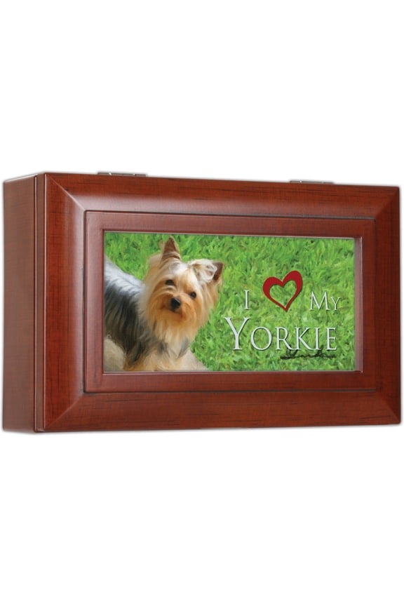 Love My Yorkie Rich Woodgrain Finish Petite Jewelry Music Box - Plays Song Wonderful World