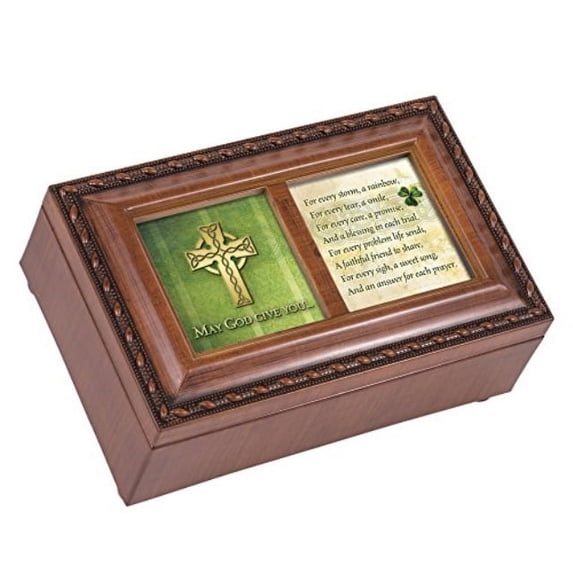 Cottage Garden May God Give Rainbow for Every Storm Woodgrain Rope Trim Jewelry Music Box Plays Amazing Grace