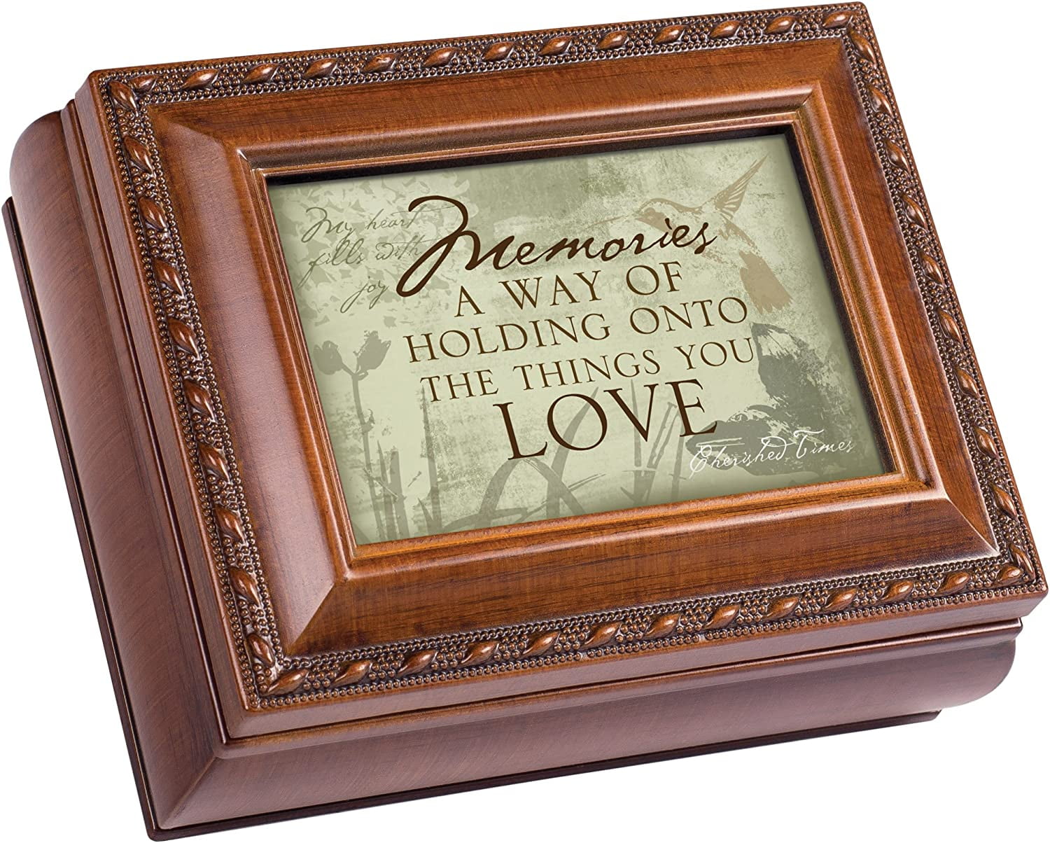 Cottage Garden Memories Love Brown Rope Trim 4.5 x 3.5 Tiny Square Jewelry Keepsake Box