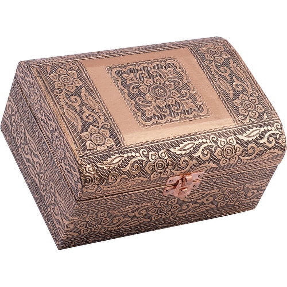 Moroccan Copper Tone Metal Stamped Round Keepsake Box