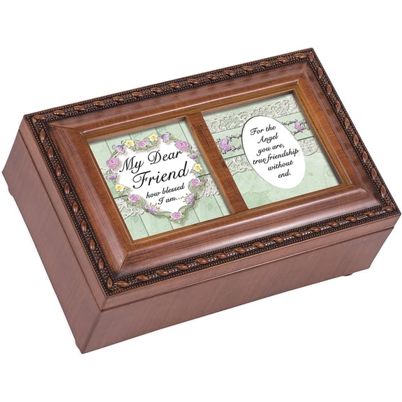 Cottage Garden My Dear Friend Blessed I am Wood Finish Small Jewelry Music Box Plays That's What Friends are for