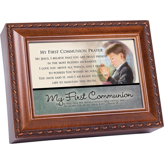 Cottage Garden My First Communion Woodgrain Music Box/Jewelry Box Plays Hallelujah