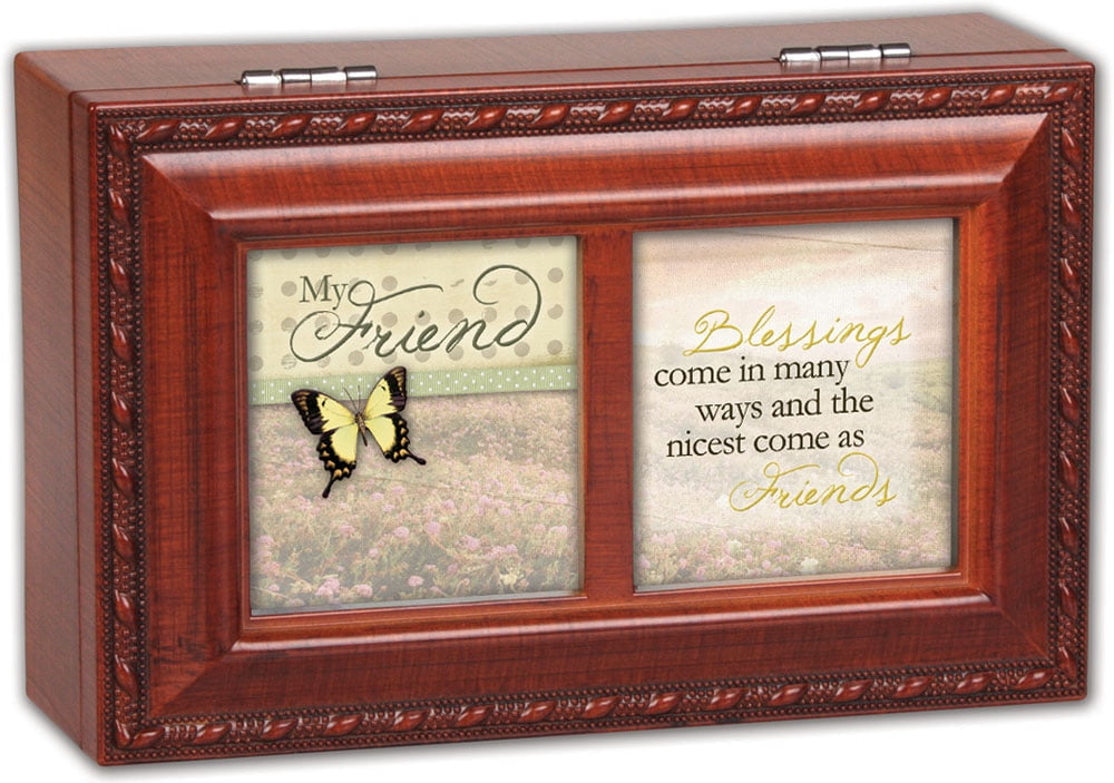 Cottage Garden My Friend Blessings Woodgrain Petite Music Box / Jewelry Box Plays That'S What Friends Are For