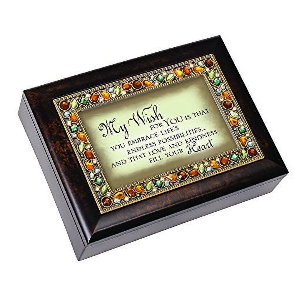 Cottage Garden My Wish for You Italian Style Burlwood Finish Decorative Jewel Lid Musical Jewelry Box - Plays Edelweiss