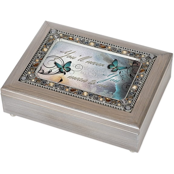 Cottage Garden Never Know How Much You Mean to Me Brushed Pewter Jewelry Music Box Plays Wonderful World