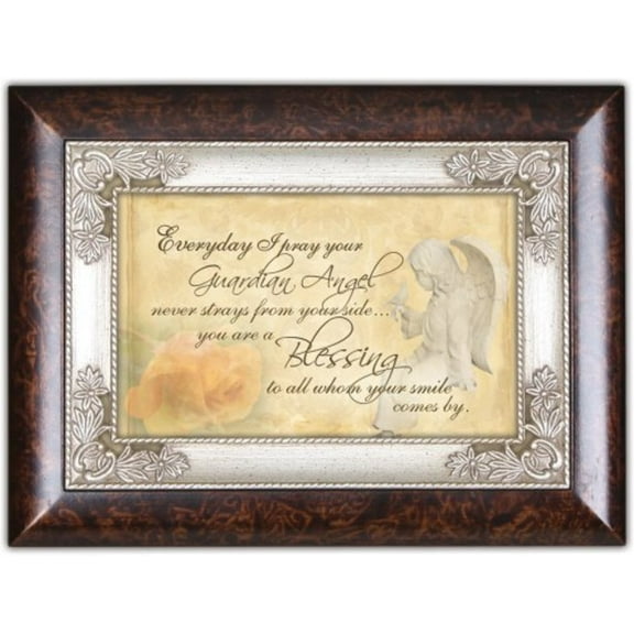 Cottage Garden Pray Guardian Angel Never Strays Burlwood Jewelry Music Box Plays Wind Beneath My Wings