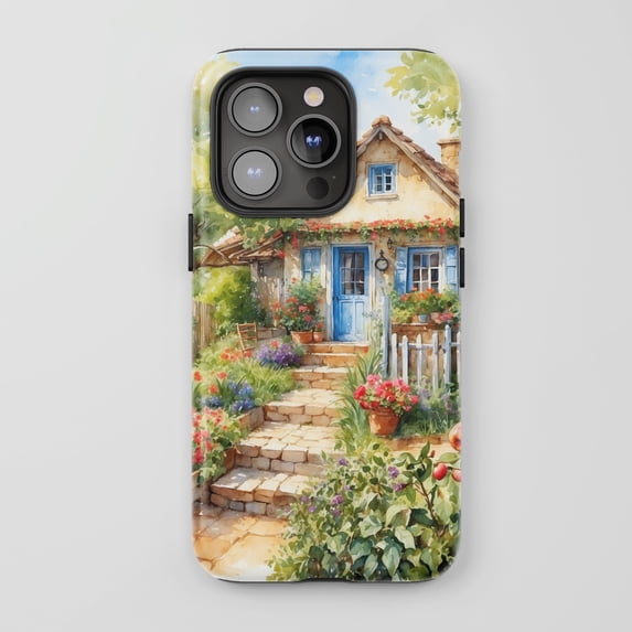 Cottage Garden Scene For All iPhone Series Tough Phone Case Watercolor