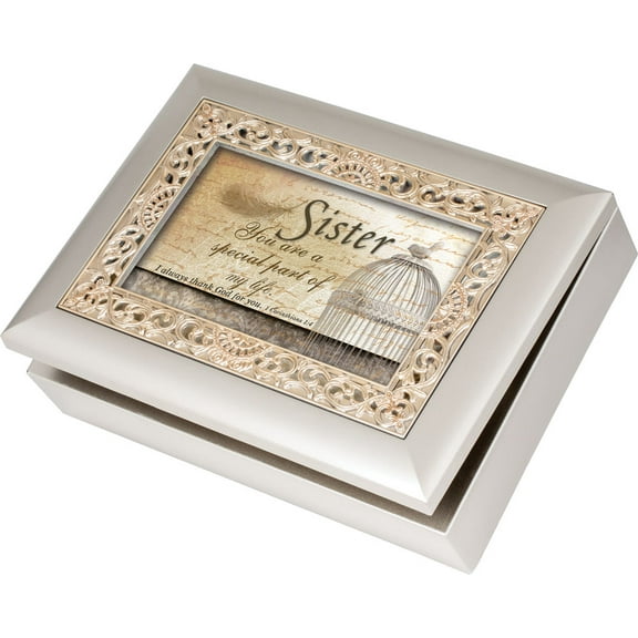 Cottage Garden Sister Ornate Champagne Silver Music Box / Jewelry Box Plays A...