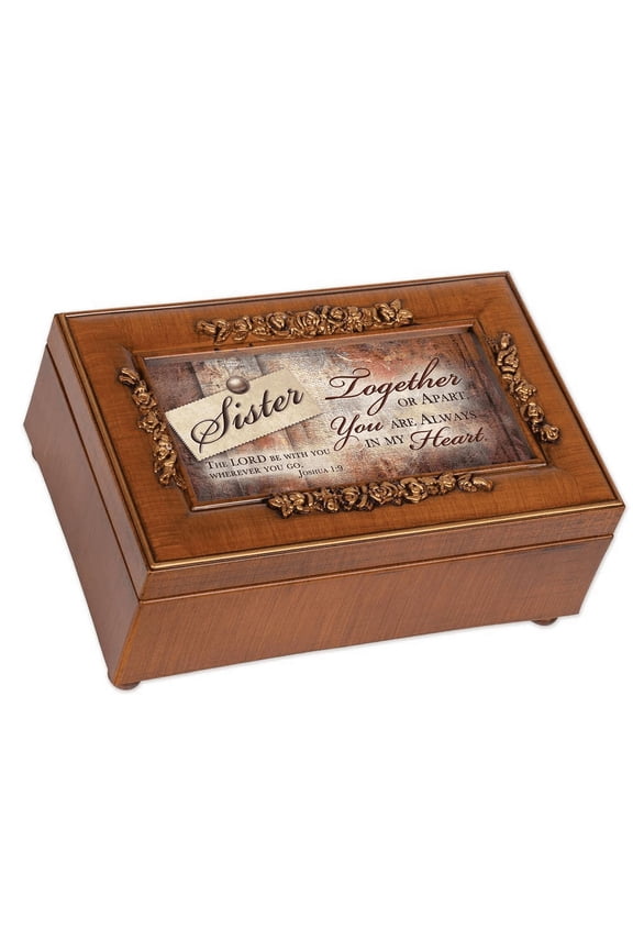 Sister Rich Walnut Finish Petite Jewelry Music Box Plays Amazing Grace