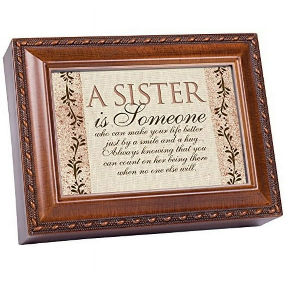 Cottage Garden Sister You Make My Life Better Woodgrain Rope Trim Jewelry Music Box Plays Wind Beneath My WIngs