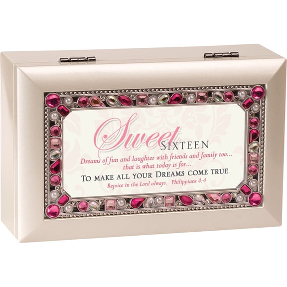 Cottage Garden Sweet Sixteen All Your Dreams Matte Ivory Jewelry Music Box Plays Amazing Grace