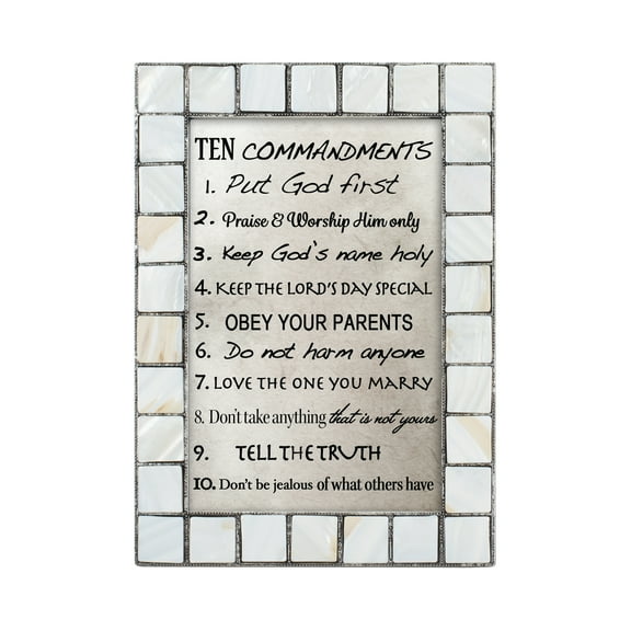 Cottage Garden Ten Commandments Mother of Pearl Grey Brush 5 x 7 Table Top and Wall Photo Frame